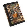 thumbnail image 2 of CHAQLIN Elastic Polyester Trifold Card Wallet with Thin Portable Children's Money Wallets for Outdoor, Vintage American Flag with Whitetail Deer & Camo Leaf Pattern Children's Wallet, 2 of 7