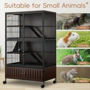 HABUTWAY 60H Metal Large Ferret Cage, Rolling Chinchilla Cage, Critter Nation Cage, Indoor Wooden Pet Crate Furniture