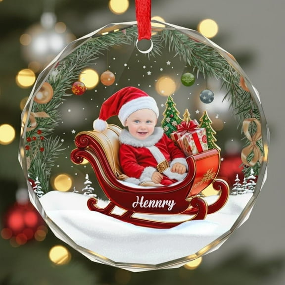 Custom Baby First Christmas Glass Ornament, Personalized Face Baby Is The Sweetest Santa Ornament, New Baby Photo Ornament, Newborn Gifts