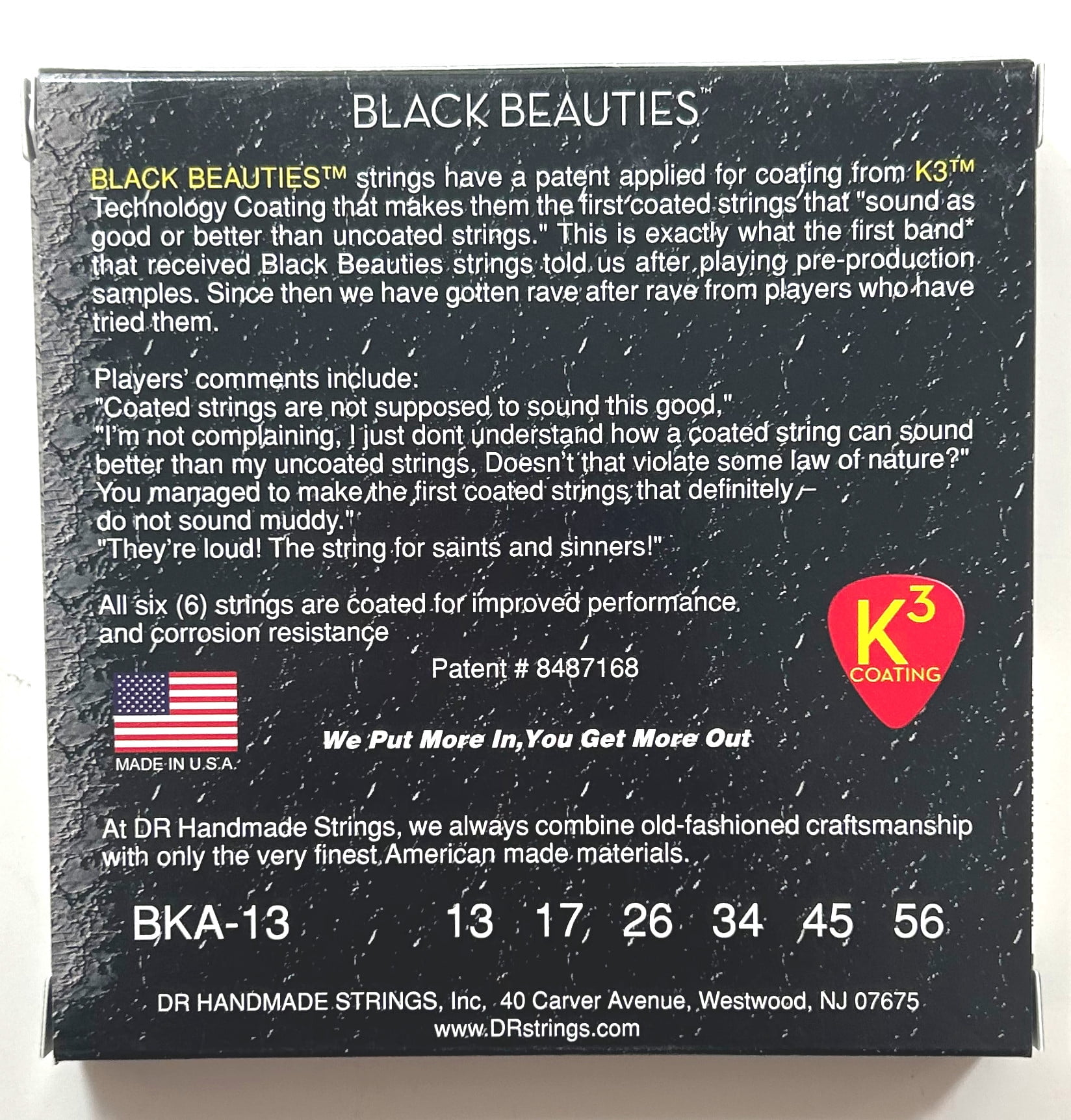 DR Guitar Strings Acoustic 2 Sets K3 Black Beauties Coated 13-56 Medium