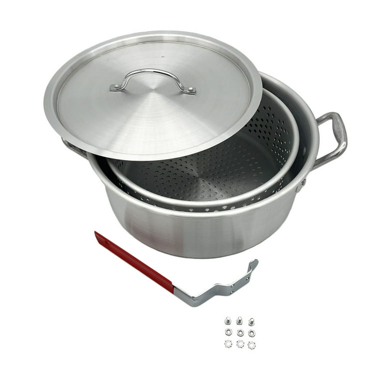 Nexgrill 10.5 Qt. Aluminum Fryer Pot with Heavy-Duty Strainer Basket,  Built-in Drain Clip, and Lid 