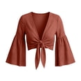 thumbnail image 7 of Cmfcve Women's Tie Front Crop Cardigans Long Bell Sleeve Cotton Linen Shrugs Casual Summer Beach Cover Ups, 7 of 7