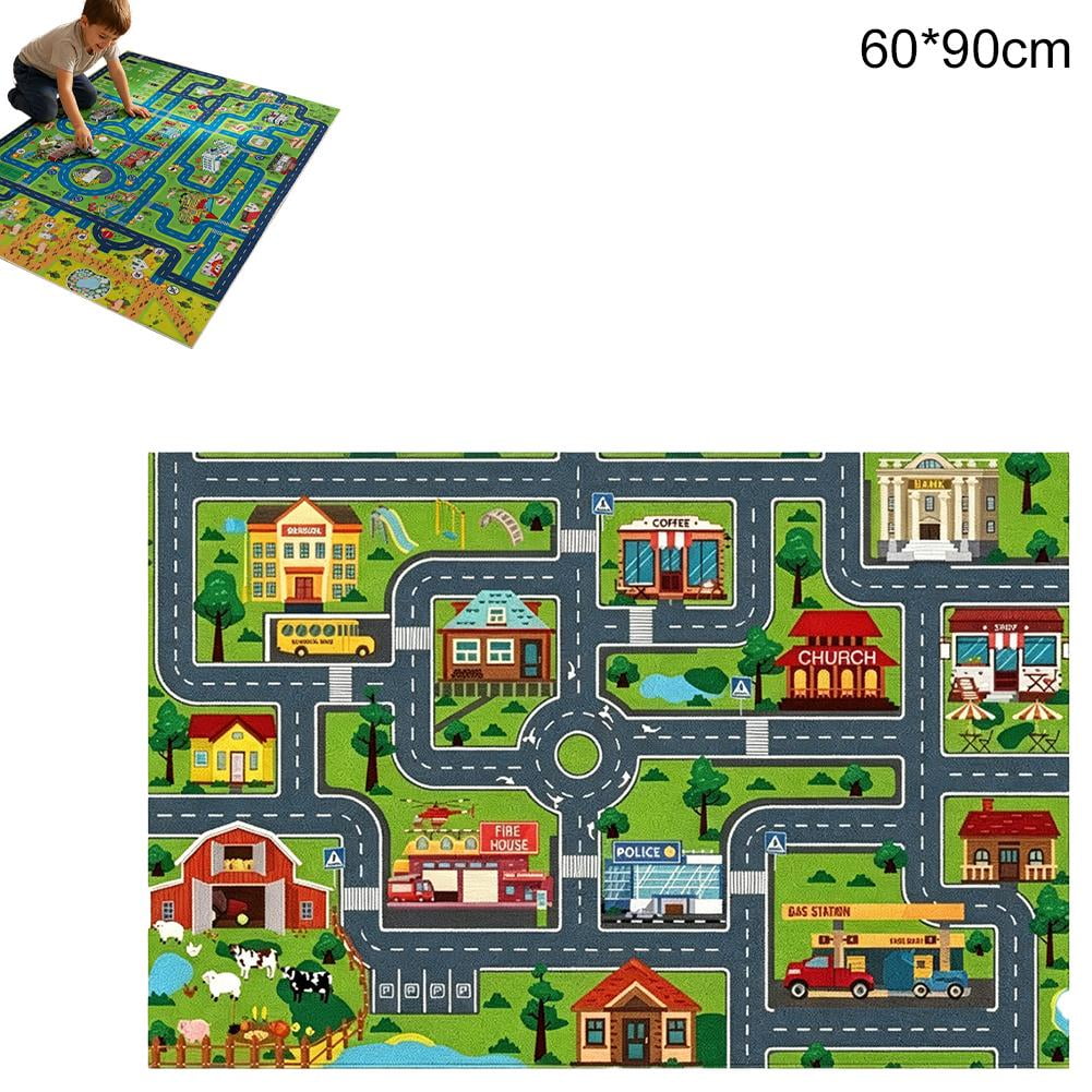 Car Rug, City Race Track Playmat for Toy Cars, Machine Washable Town Pattern Floor Mat, 31.5" x 47.2"