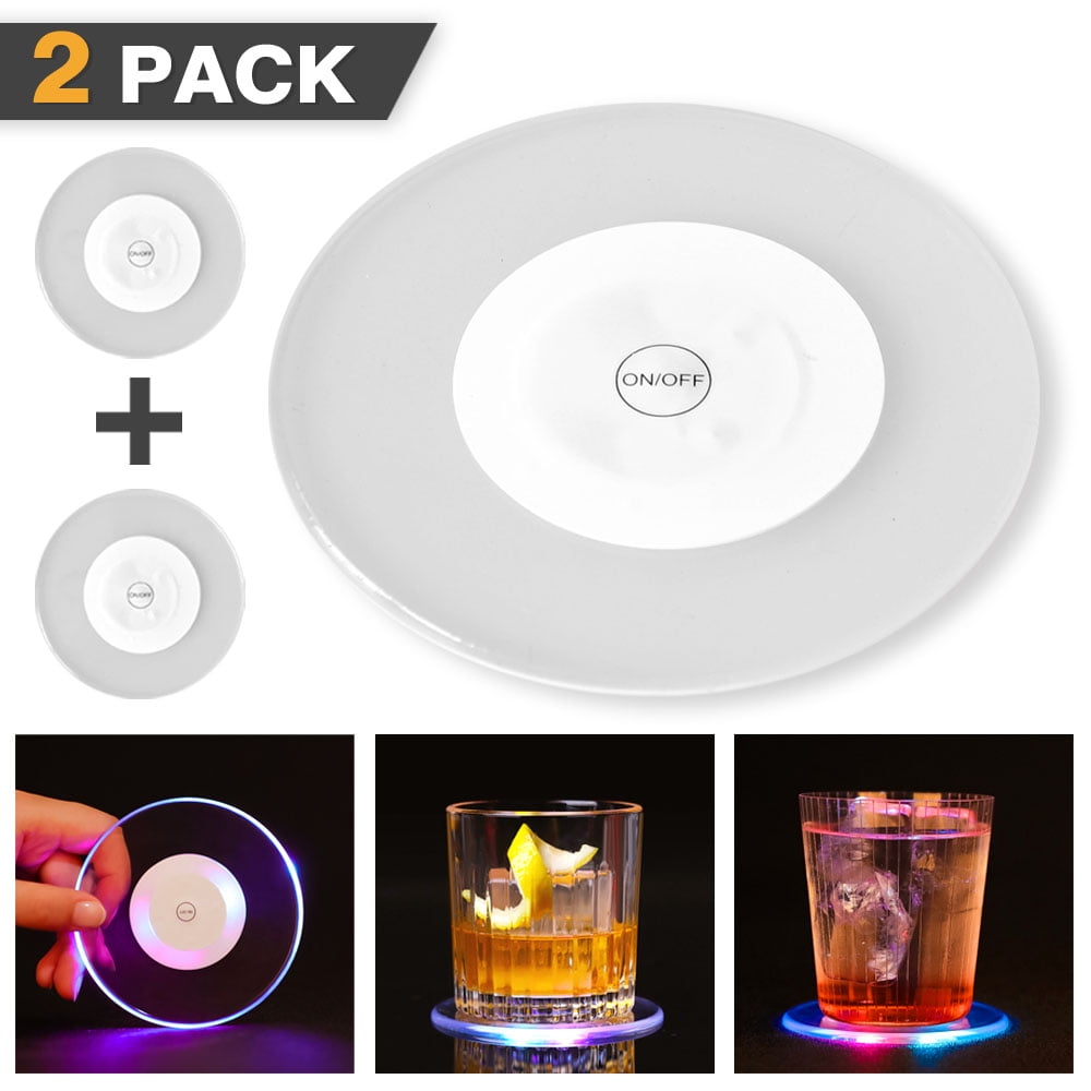 [2 Pack] Crystal Ultrathin LED Light Coaster Cocktail Coaster,iClover