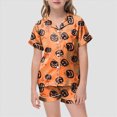 thumbnail image 2 of HCNTES Girls Halloween Pajamas Girls Halloween Pajamas 2 Piece Pumpkin Ghost Sleepwear Short Sleeve Jammies for Kids Button-Down Nightwear Girl Pjs, 2 of 5