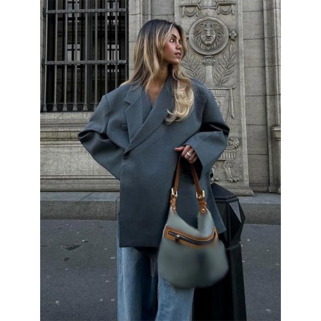 Traje con abertura lateral para mujer, chaqueta de manga larga con solapa y hebilla oculta, Blazer holgado informal, ropa de abrigo para primavera y otoño