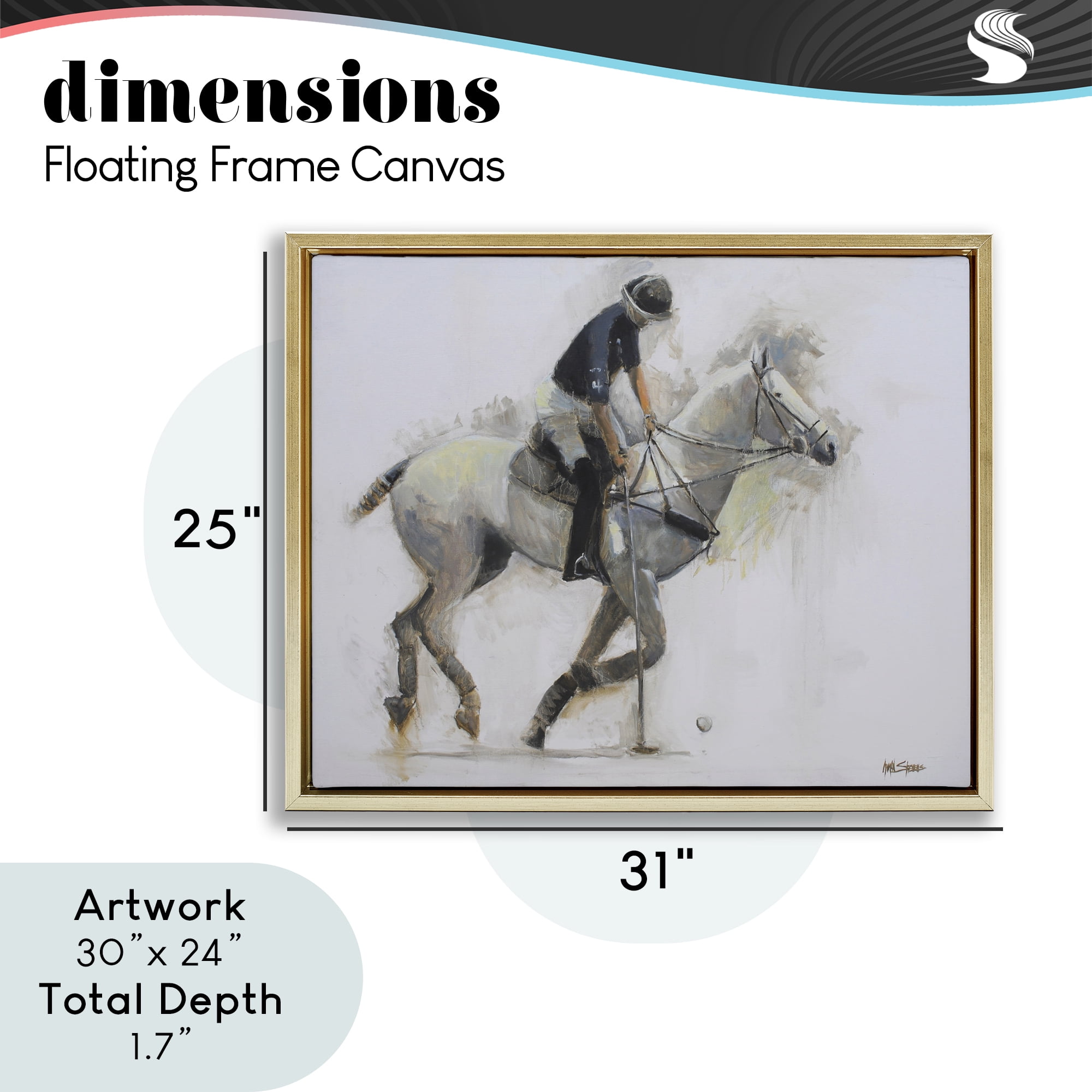 Stupell Industries Polo Rider in Motion Gold Framed Floater Canvas Wall Art, design by Jadei Graphics
