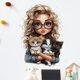 thumbnail image 1 of Adhesivos de pared de PVC autoadhesivos con diseño de niña linda con gatitos, 1 of 2