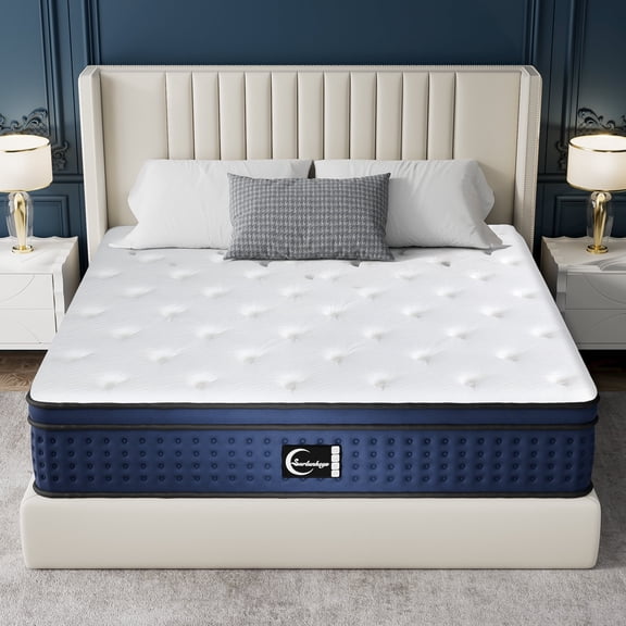 Surlunkeys 14 inch King Size Mattress in a Box, Gel Memory Foam Hybrid Mattress Medium Firm with Pocket Coils for Pressure Relief