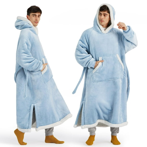 Manta portátil con capucha Bedsure Sherpa para mujer Dream Blue
