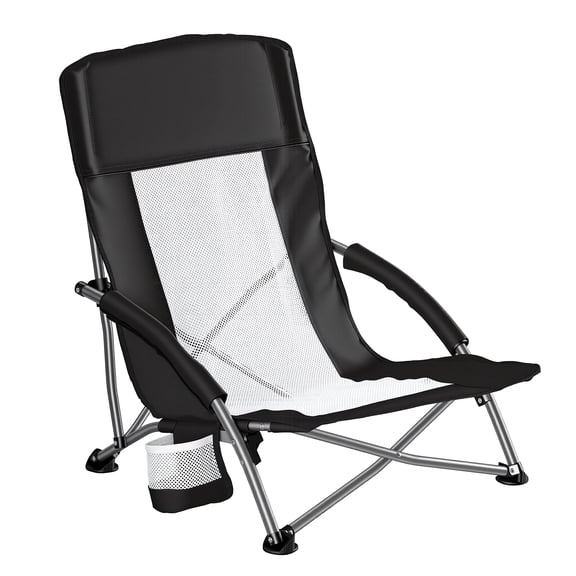 JIOABL Folding Rocking Camping Chair, Portable Outdoor Chair with 300LBS Capacity, Cup Holder & Pocket, Black