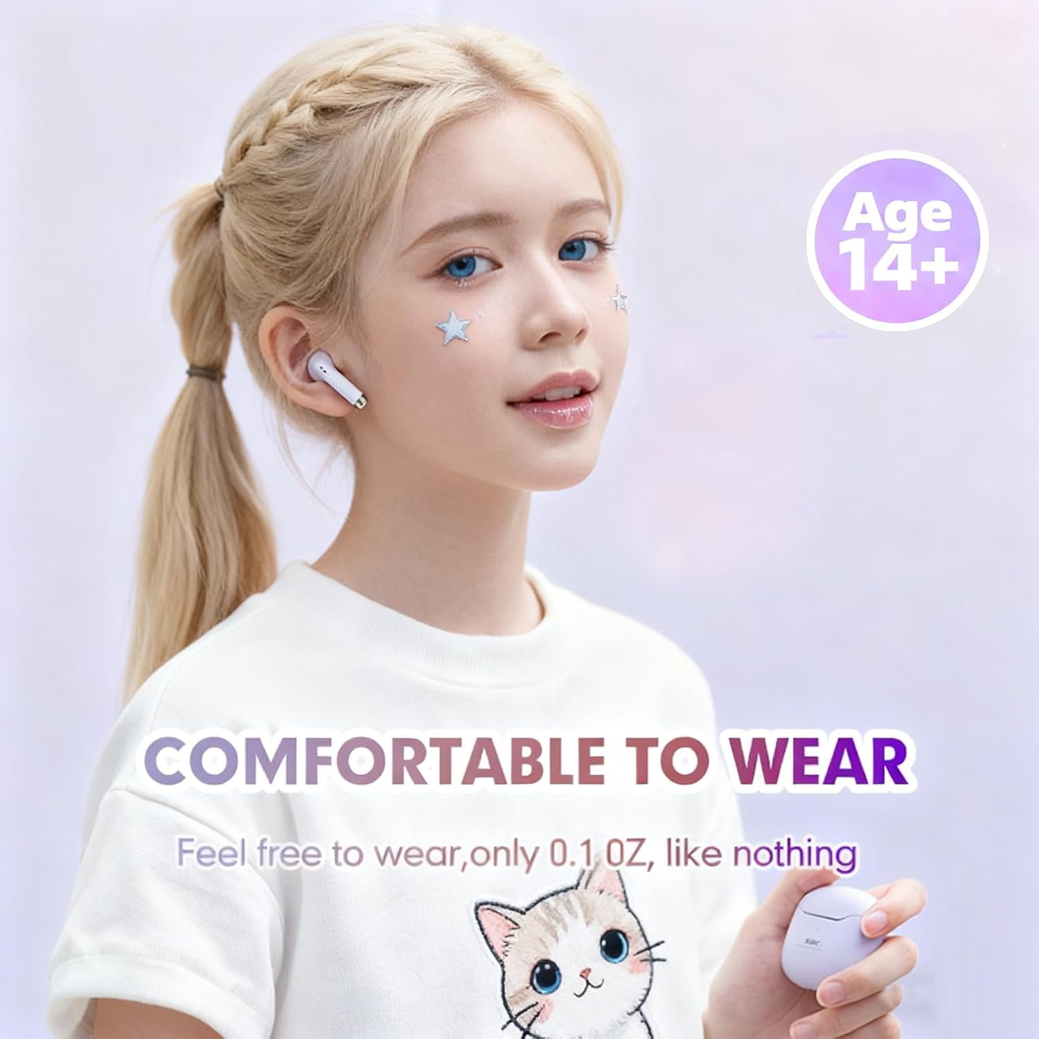 True Wireless Earbuds Purple Bluetooth 5.3 with Microphone for Working Out Noise Canceling Blue Tooth Ear Buds Deep Bass TWS Wireless Earphones with Charging Case in Ear Headphone for iPhone Android