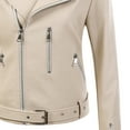 thumbnail image 3 of IROINNID Women's Short Faux Leather Jacket Notch Lapel Solid Color Long Sleeve Jacket Zipper Pocket Outerwear Tops, Beige, 3 of 4