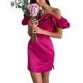 thumbnail image 3 of VISgogo, vestido de tubo de verano para mujer, minivestido ajustado con hombros descubiertos y volantes de Color sólido para mujer VISgogo  moda, 3 of 9