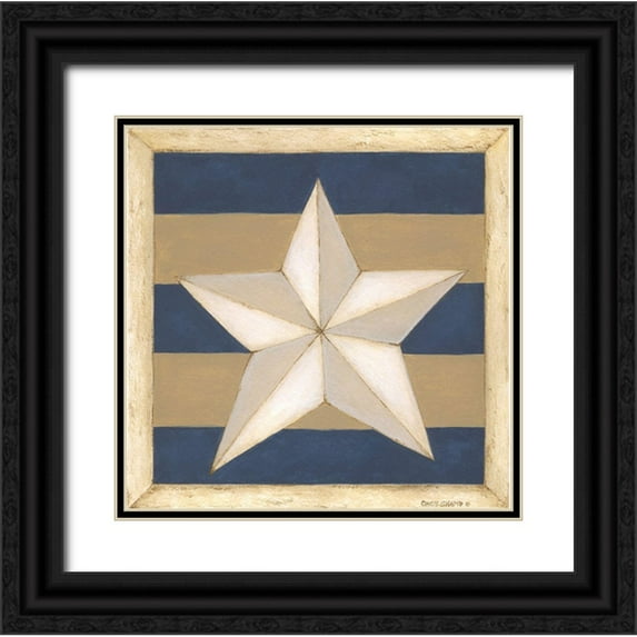 Shamp, Cindy 12x12 Black Ornate Wood Framed with Double Matting Museum Art Print Titled - White Star, Blue Stripes