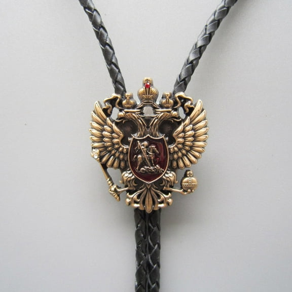 Vintage Gold Plated Russian Double Headed Empire Eagle Rhinestone Bolo Tie