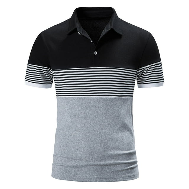 Birdeem Men Casual Button Short Sleeve Plaid Colorblock Turndown Pullover T-Shirt Tops
