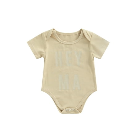 

Frobukio Newborn Baby Boys Girls Romper Short Sleeve Lettering Printing Pattern Round Neck Jumpsuit Bodysuit Outfits Khaki 12-18 Months