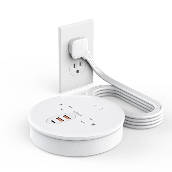 JcBlaon Travel Power Strip Cruise Essentials 3 Outlets 3 Usb Ports 4FT Wrapped Around Extension Cord White