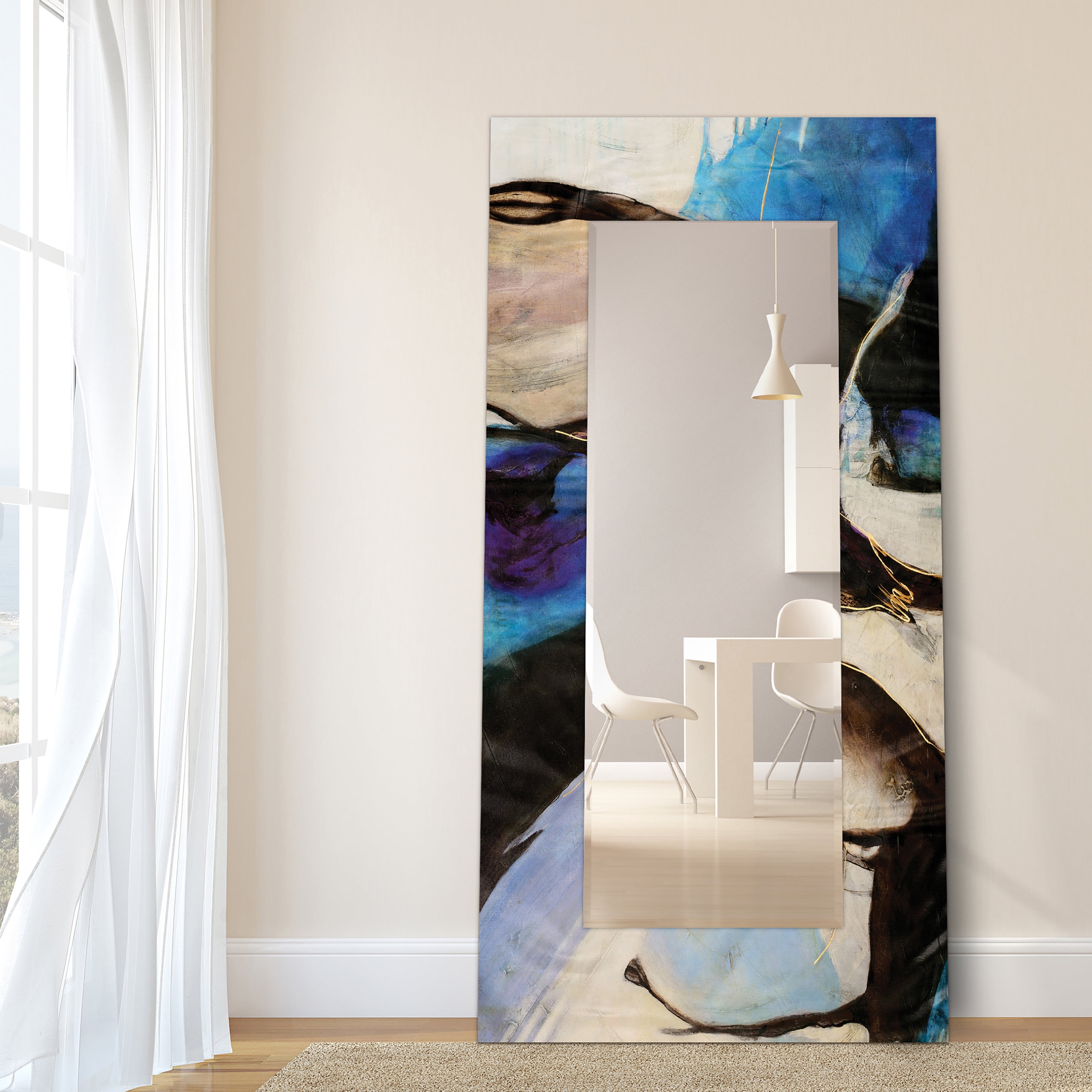 Empire Art Direct Motivos Rectangular Beveled Mirror on Free Floating Reverse Printed Tempered Art Glass, 72" x 36" x 0.4", Ready to Hang