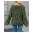 thumbnail image 4 of Womens Off One Shoulder Sweaters Boat Neck Cable Knit Long Lantern Sleeve Loose Fall Trendy Pullover Tops, 4 of 6