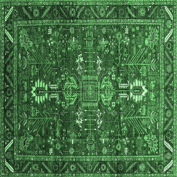 Ahgly Company Indoor Square Oriental Emerald Green Industrial Area Rugs, 4' Square
