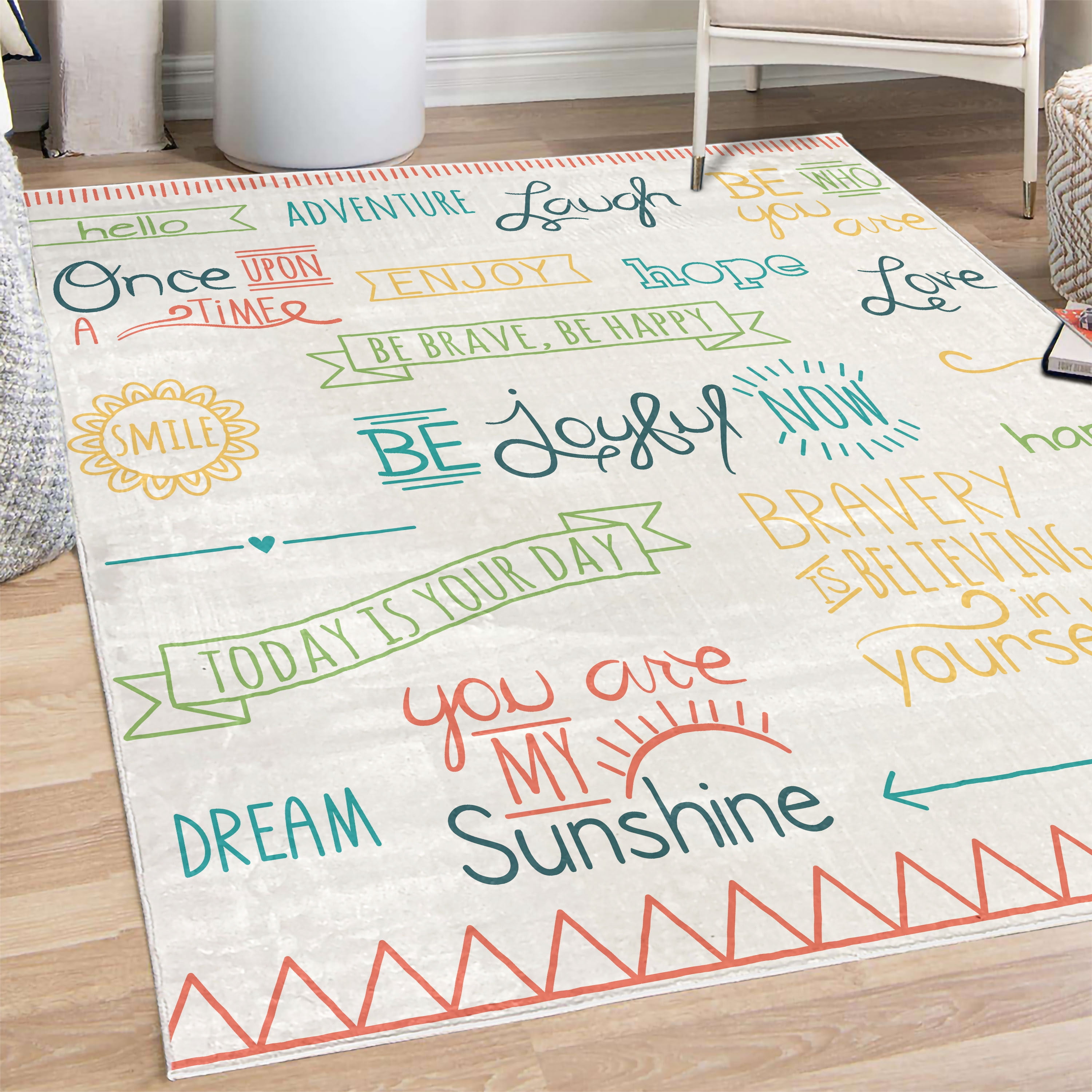 Adventure Decorative Rug, Various Words on Happiness and Self Value ...