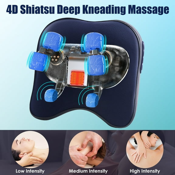 Imountek Cordless Shiatsu Neck Shoulder Massager, 4D Kneading Massager Pillow with Soothing Heating 3 Intensity Levels 2 Heating Levels for Home Car