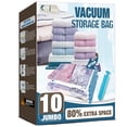 thumbnail image 1 of Bolsas de almacenamiento al vacío, 10 bolsas gigantes para ahorrar espacio, bolsas de sellado al vacío, bolsas espaciales, bolsas selladoras al vacío para ropa, edredones, mantas, ropa de cama (10J), 1 of 6