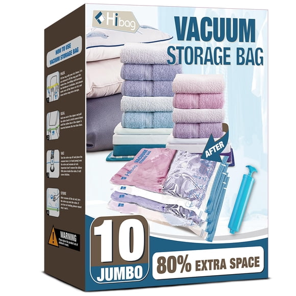 Bolsas de almacenamiento al vacío, 10 bolsas gigantes para ahorrar espacio, bolsas de sellado al vacío, bolsas espaciales, bolsas selladoras al vacío para ropa, edredones, mantas, ropa de cama (10J)