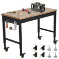 thumbnail image 2 of Banc de Travail Réglable avec Roues, Table de Travail de Garage Robuste 72 X 25 Pouces, Hauteur 28 Pouces–39,5 Pouces, Établi Roulant Verrouillable, Dessus en Chêne Noir, 2 of 7