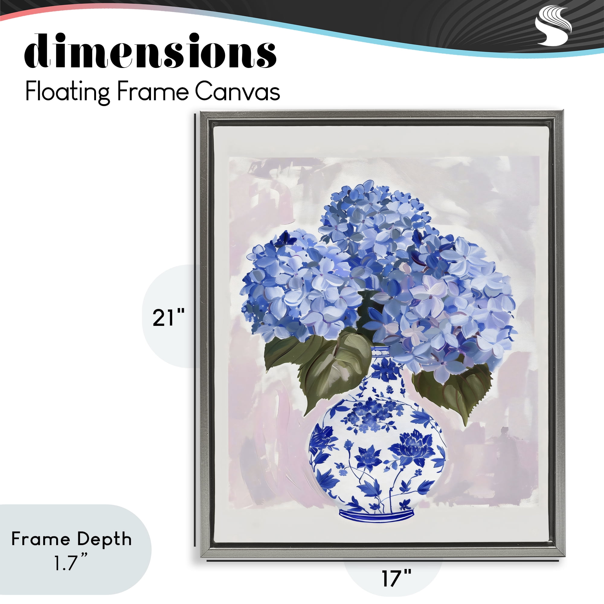 Stupell Industries Blue Hydrangea in Porcelain Vase Gray Framed Floater Canvas Wall Art, design by The Prints Vibe