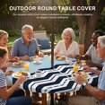 thumbnail image 3 of Round Outdoor Tablecloth with Umbrella Hole and Zipper, Black Chevron Tablecloth with Elastic Waterproof, Geometric Blue White Sea Wavy Striped Patio Table Covers for 31" - 35" Picnic Pool Tables, 3 of 9
