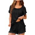 thumbnail image 2 of Delayuji Womens Two Pieces Sets Outfits Shorts and Tops Fringed Crop Edge Short Sleeve Sets Home Clothing Loungewear Sleepwear, 2 of 7