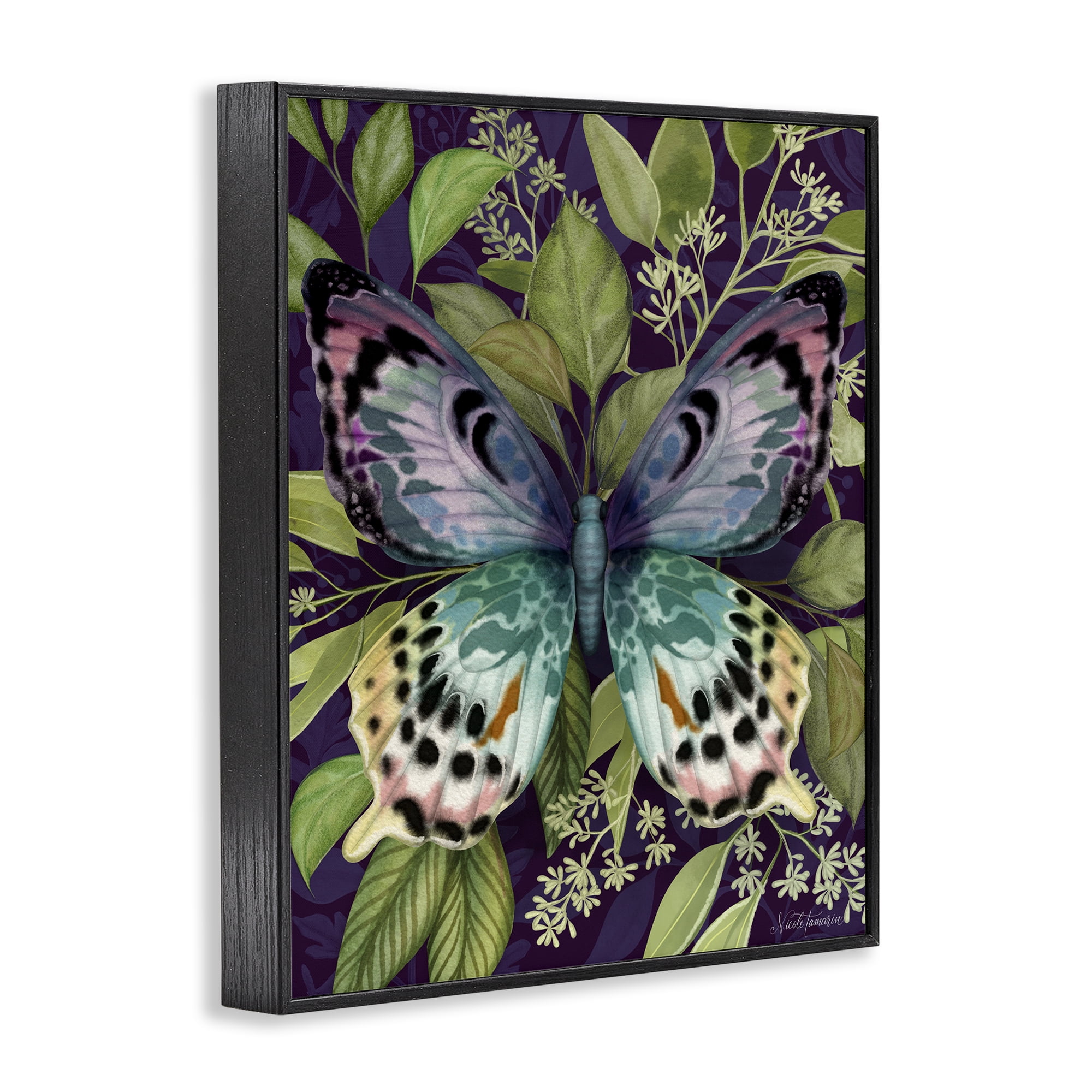 Stupell Industries Midnight Garden Butterfly Black Framed Giclee Art, design by Nicole Tamarin