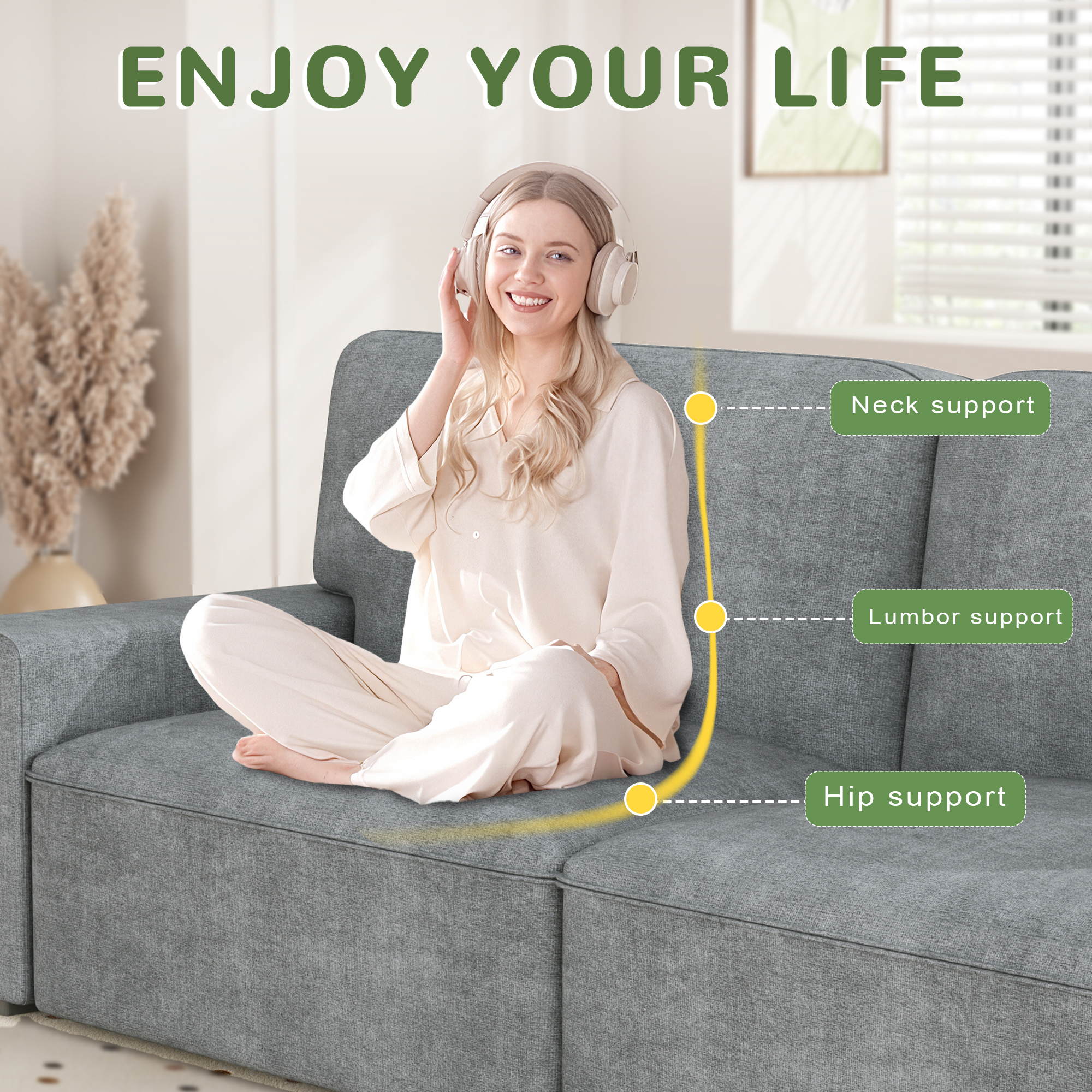 AAQZ 87" Comfy Sofa for Living Room, 3 Seater Chenille Fabric Couch for Small Space, Light Gray