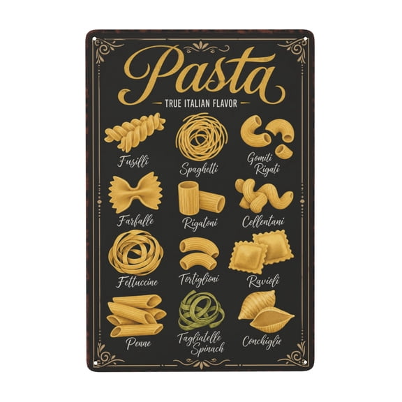 Pasta Types Vintage Metal Tin Sign For Italian Kitchen And Dining Room Wall Decor 8x12 Inch