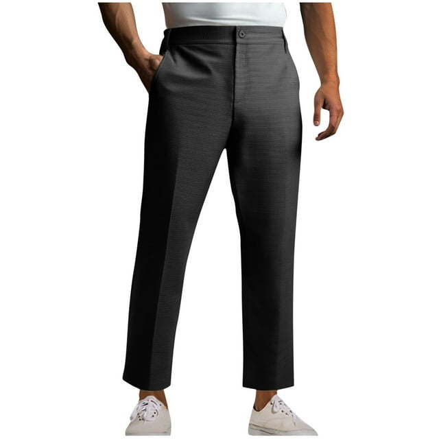 Pisexur Men's Dress Pants Waffle Knit Pants Lightweight Open Bottom Pants Slim Fit Work Pants Wrinkle Free with Pockets S