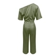 thumbnail image 4 of Women's Soild Color Satin Jumpsuit, Elegant Off Shoulder Wide Leg Romper with Side Pockets, High Waisted Casual Jumpsuits for Women Evening and Daily Wear Green S, 4 of 4