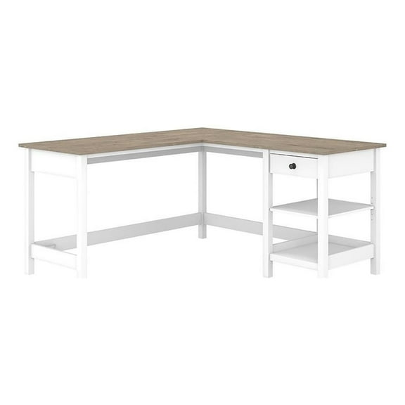 Atlin Designs 60" Farmhouse Engineered Wood Shaped Computer Desk in Gray/White