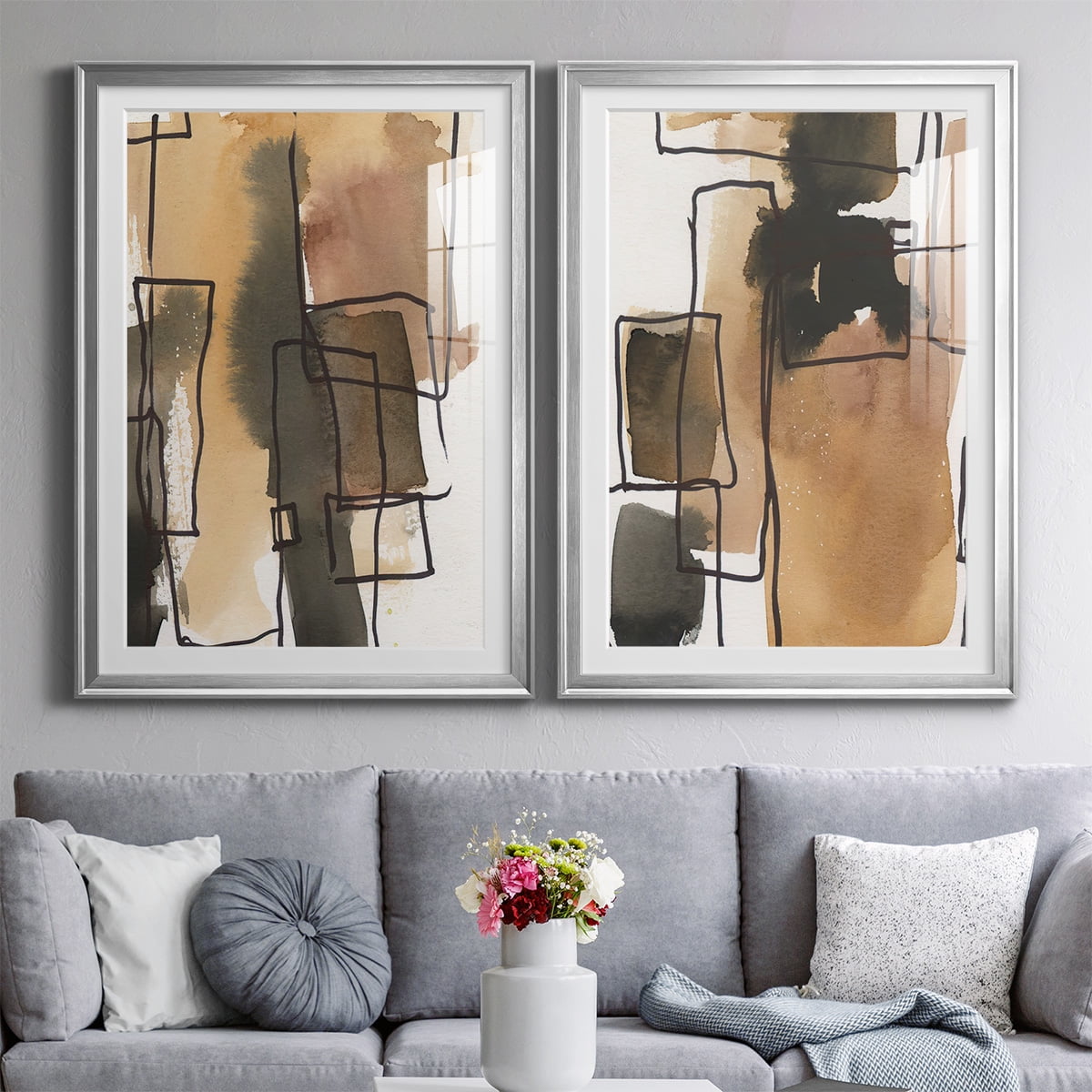 Wexford Home Retro Vibe III Premium Framed Print, 22.5" x 30.5" - Ready to Hang, Silver (Set of 2)