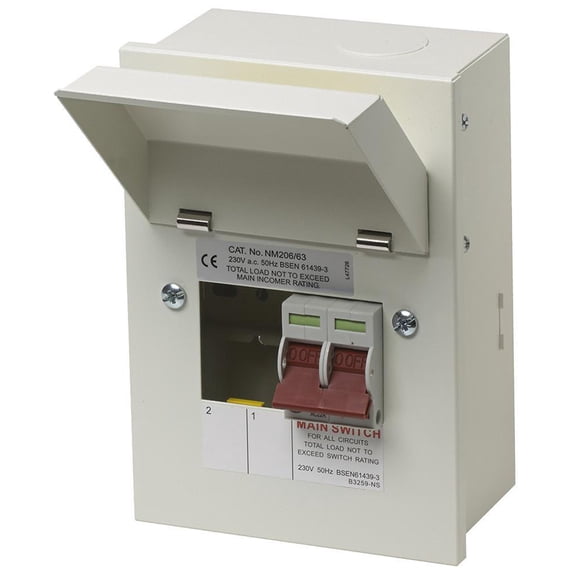 WYLEX - 2-Way Metal Consumer Unit, 63A Main Switch