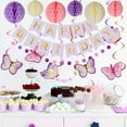 thumbnail image 3 of Birthday Party Decorations for Women Girl- Purple Happy Birthday Banner with Honeycomb Ball, Butterflies Hanging Swirl Streamer, Circle Dot Garland Decoration, 3 of 7