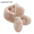 thumbnail image 5 of Cross Scarf Faux Pearl Buckle Thickened Cold Resistant Faux Rabbit Fur Women Collar Scarf for Hiking,Pink, 5 of 7