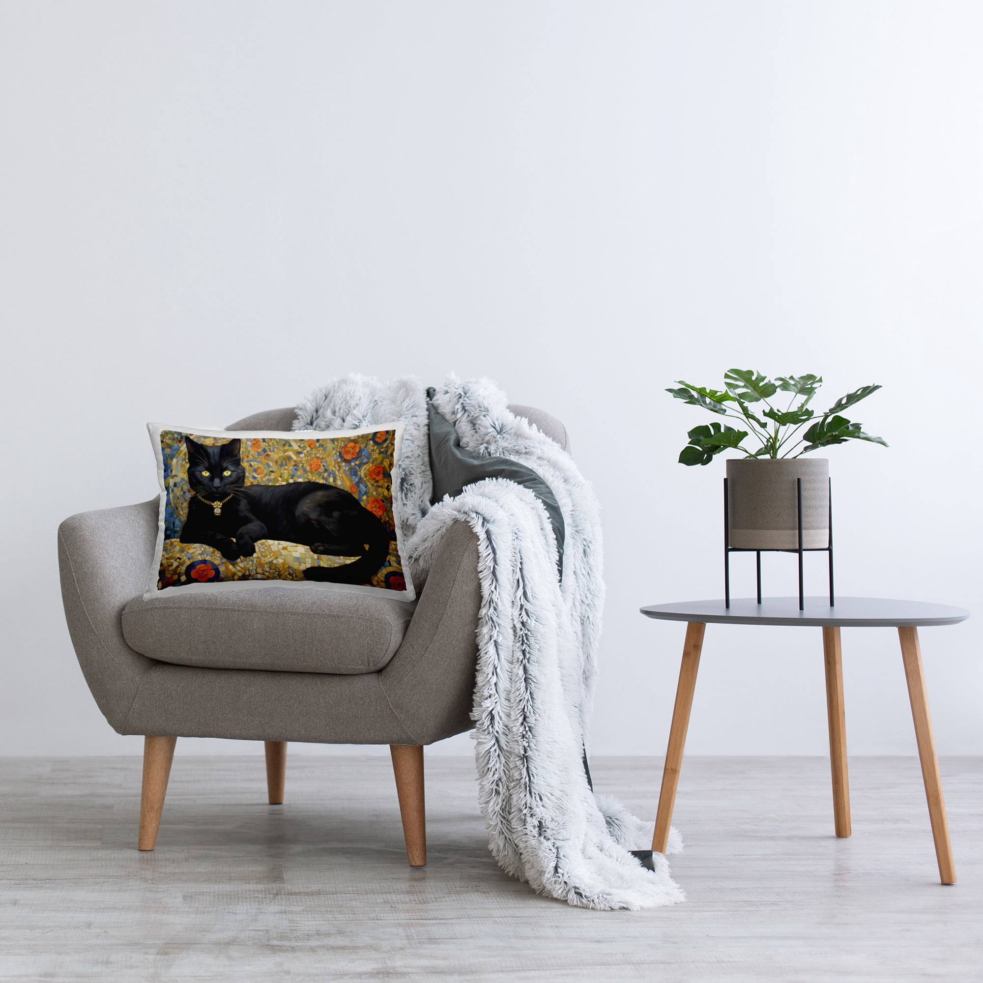 Stupell Industries Luxurious Black Cat Decorative Printed Throw Pillow Design by RB
