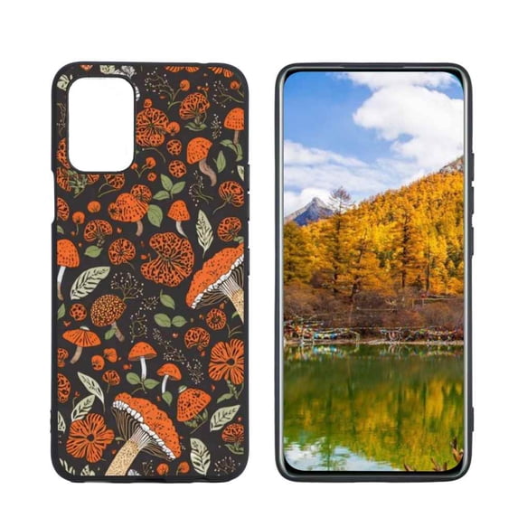 Black-Orange-Goth-Flowers-Shrooms-Cottagecore-Mushrooms-Forest Phone Case, Degined for LG Q52 Case Men Women, Flexible Silicone Shockproof Case for LG Q52