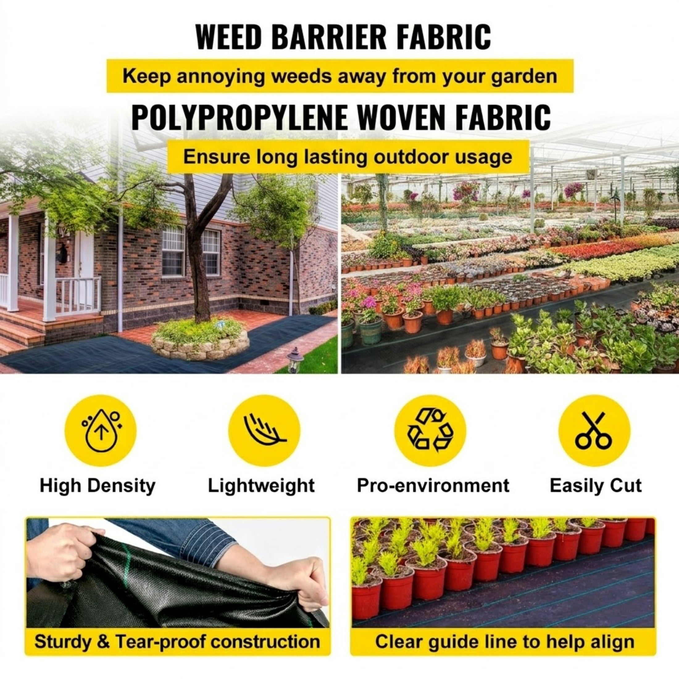 6.5 x 300 ft Weed Barrier Fabric, 3.2 Oz Heavy Duty Woven Geotextile Ground Cover for Flower Beds & Garden
