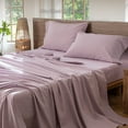 thumbnail image 6 of MooMee 100% Washed Cotton Sheet Set Queen Linen Like Textured Breathable Durable Soft Comfy 4pcs (Light Purple), 6 of 6
