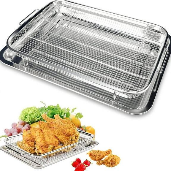 HechoVinen 2-Piece Non-stick Stainless Steel Air Fryer Pan and Crisper Tray Deep Fryer Accessories