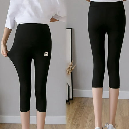 

C95-522 Women s Solid Color Cropped Pants Adjustable trousers Maternity Pants Leggings Black XXL